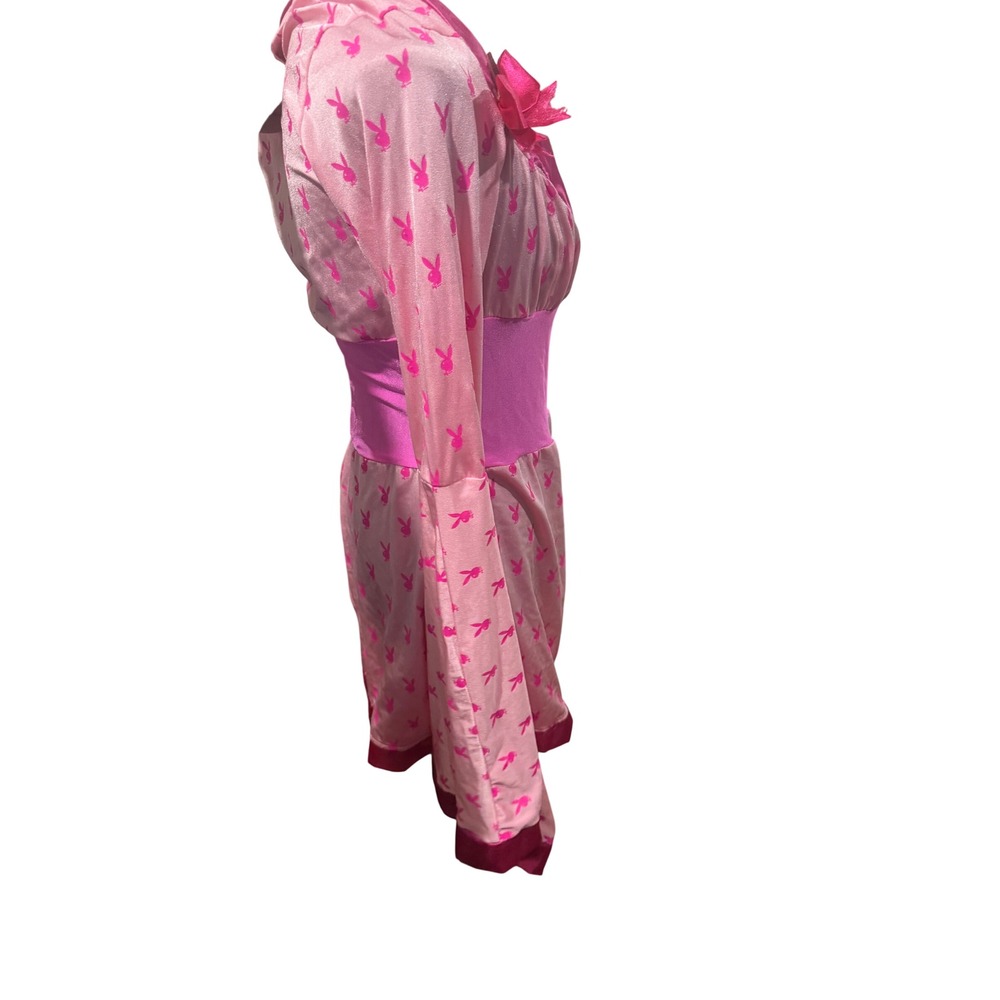 Playboy Pink Monogram Bunny Head Mini Dress Bell Sleeve Costume Women Large
